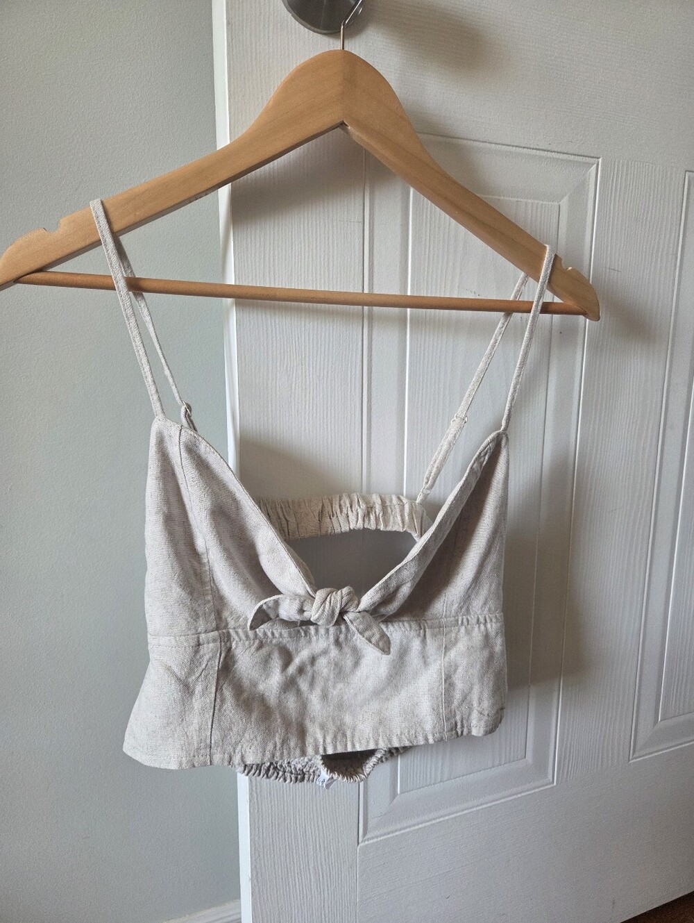 Linen-Blend Tie Front Cami Top - Cream